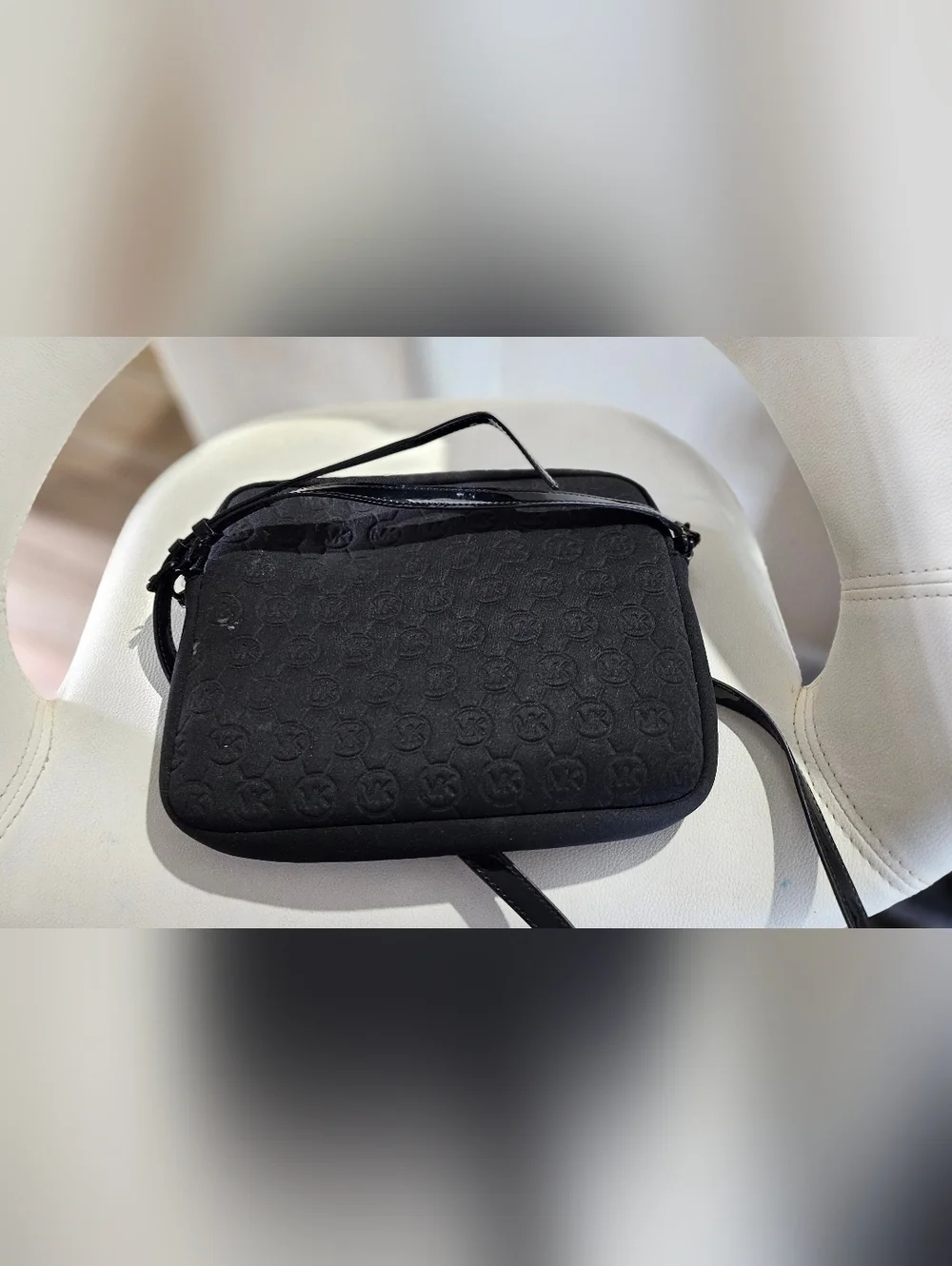 Michael Kors Mono Embossed Neoprene iPad Crossbody Bag Black Padded Tablet Purse